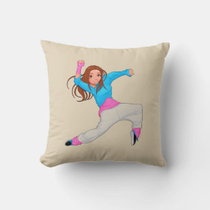 Cute girl hop hop cartoon dancer throw pillow