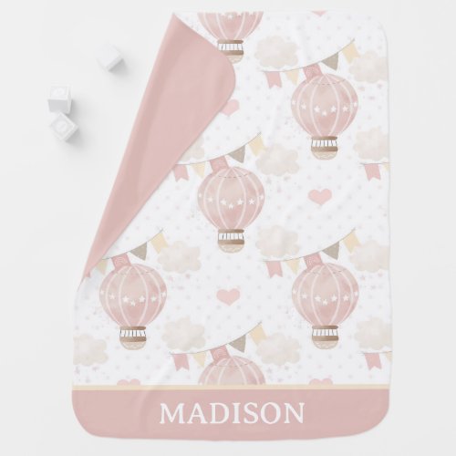 Cute Girl Hot Air Balloon Monogram Baby Blanket