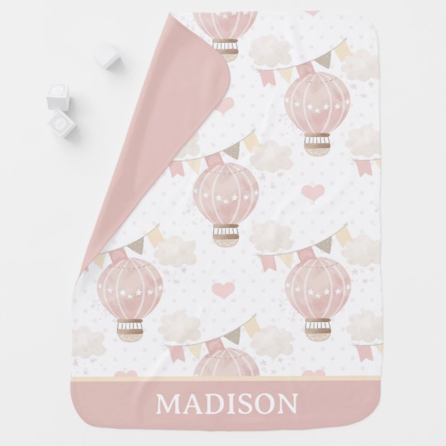 Cute Girl Hot Air Balloon Monogram Baby Blanket (In Situ)