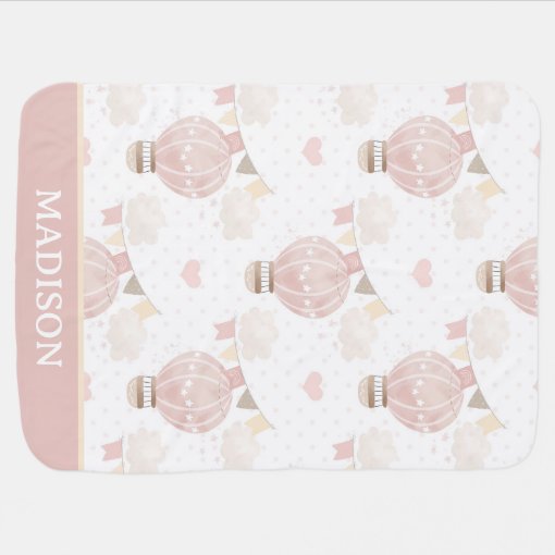 Pink Hot Air Balloon Pattern Print Blanket