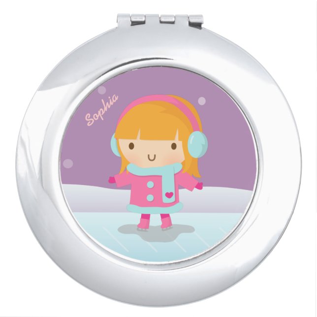 Cute Girl Ice Skater For Kids Compact Mirror (Front)
