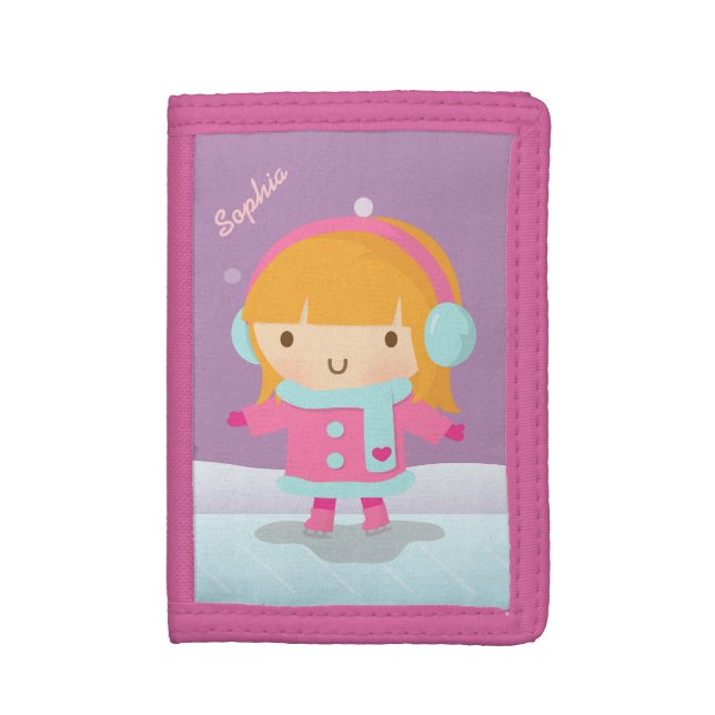 Cute Girl Ice Skater Kids Personalized Wallet (Front Vertical)