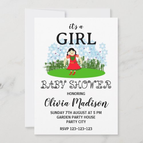 Cute Girl in a Flower Garden Baby Girl Baby Shower Invitation