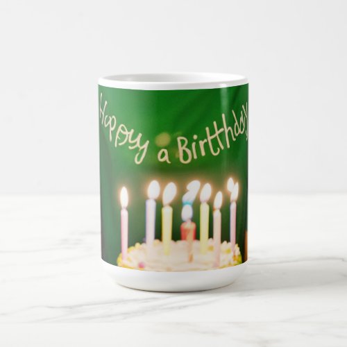 Cute girl in a green shirt on her birthday coffee mug