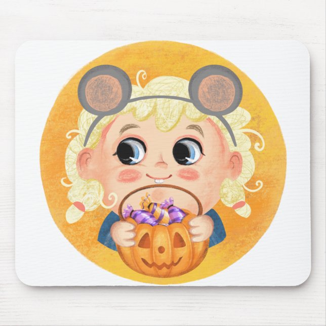 Cute girl in a Mousy Halloween costume Mouse Pad (Front)