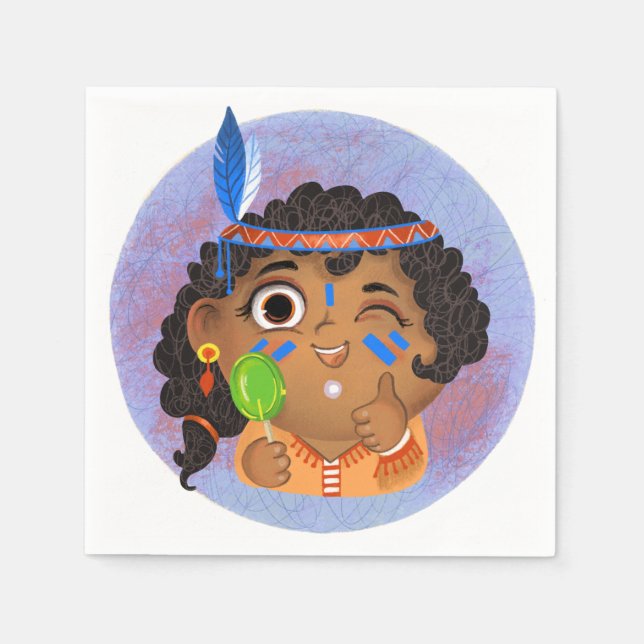 Cute girl in a Native American Princess costume  F Napkins (Front)