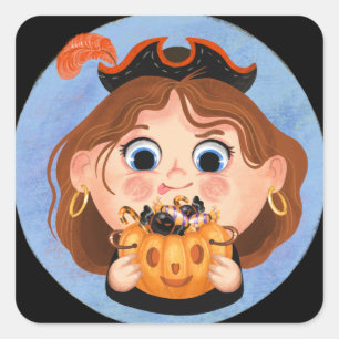 Cute girl in a pirate Halloween costume Candy Tin Square Sticker