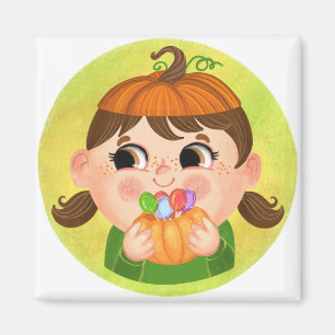 Cute girl in a Pumpkin Halloween costume Magnet