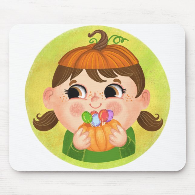 Cute girl in a Pumpkin Halloween costume Mouse Pad (Front)