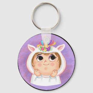 Cute girl in a unicorn Halloween costume  Candy Ti Keychain