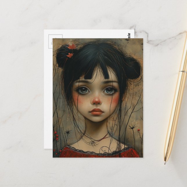 Cute Girl in Autumn Postcard (Front/Back In Situ)