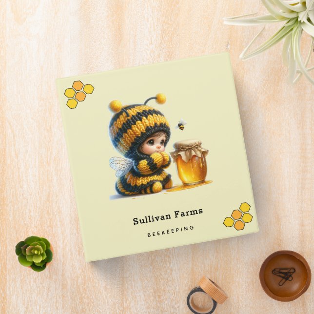 Cute Girl in Bee Costume with Honey 3 Ring Binder (In Situ)