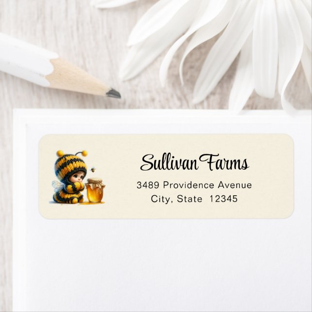 Cute Girl in Bee Costume with Honey Address Label (Insitu)
