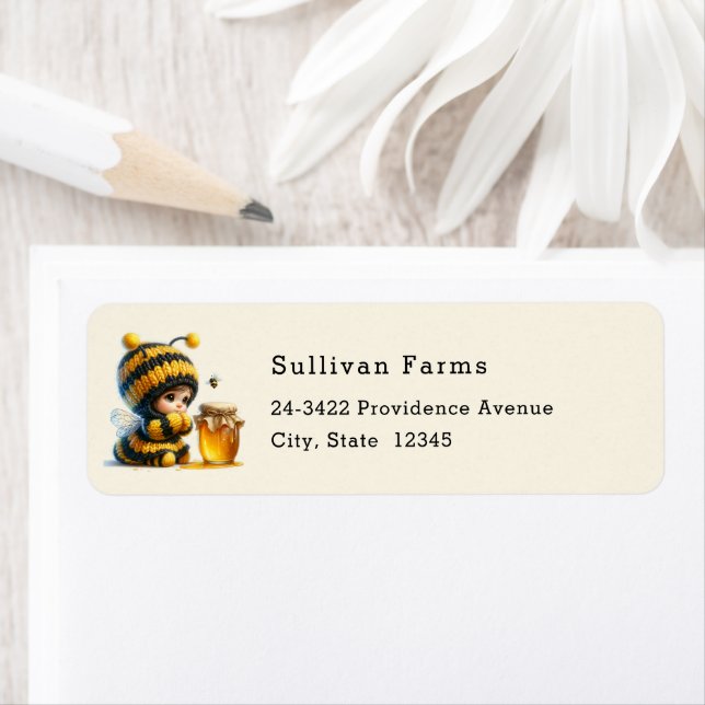 Cute Girl in Bee Costume with Honey Address Label (Insitu)