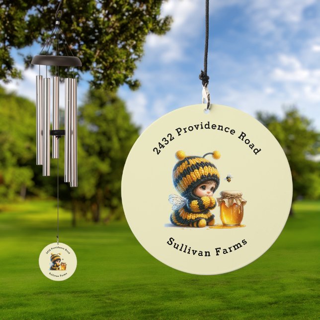 Cute Girl in Bee Costume with Honey Address Wind Chime (Outdoor)