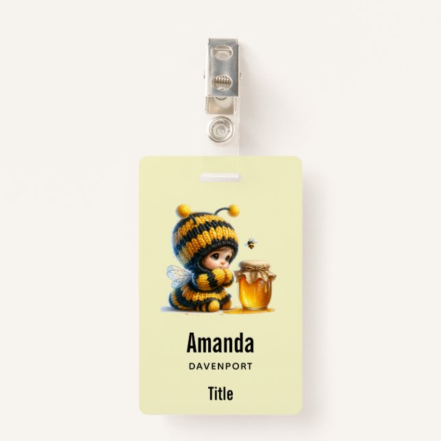 Cute Girl in Bee Costume with Honey Badge (Front with Clip)