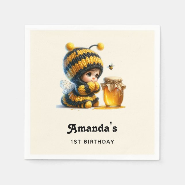 Cute Girl in Bee Costume with Honey Birthday Napkins (Front)