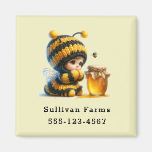 Cute Girl in Bee Costume with Honey Business Magnet