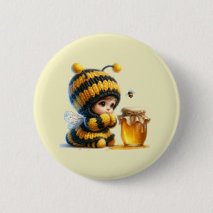 Cute Girl in Bee Costume with Honey Button
