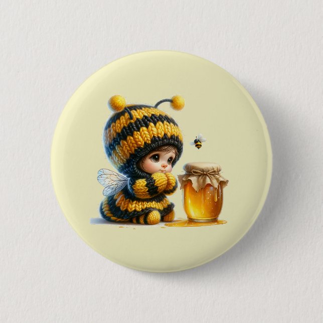 Cute Girl in Bee Costume with Honey Button (Front)
