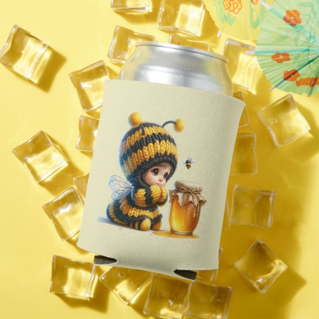 Cute Girl in Bee Costume with Honey Can Cooler (In Situ Summer)