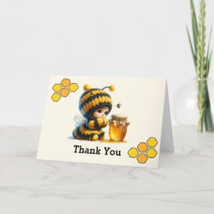 Cute Girl in Bee Costume with Honey Letterpress Thank You Card