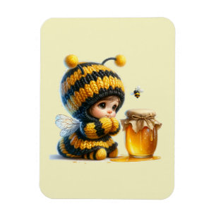 Cute Girl in Bee Costume with Honey Magnet