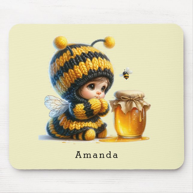 Cute Girl in Bee Costume with Honey Mouse Pad (Front)