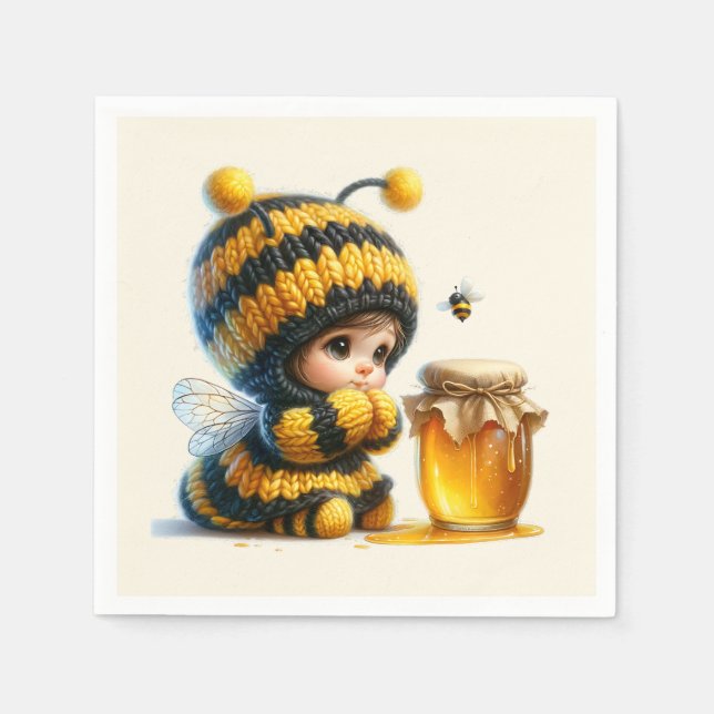 Cute Girl in Bee Costume with Honey Napkins (Front)