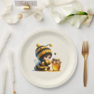 Cute Girl in Bee Costume with Honey Paper Plates