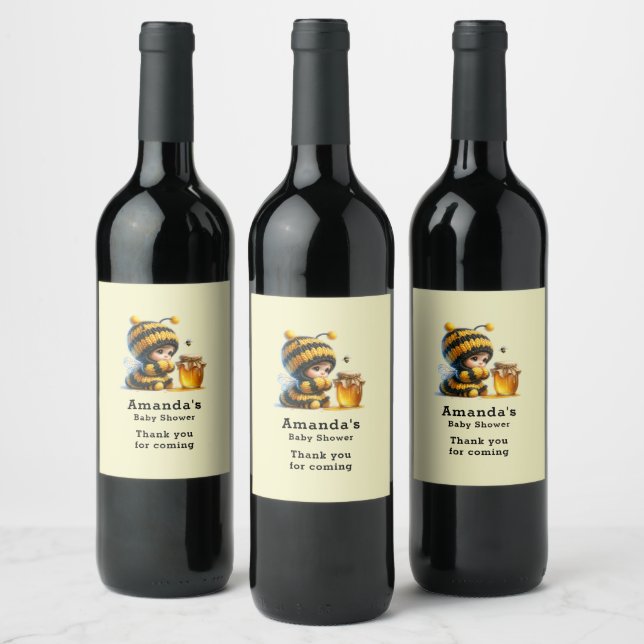 Cute Girl in Bee Costume with Honey Party Wine Label (Bottles)