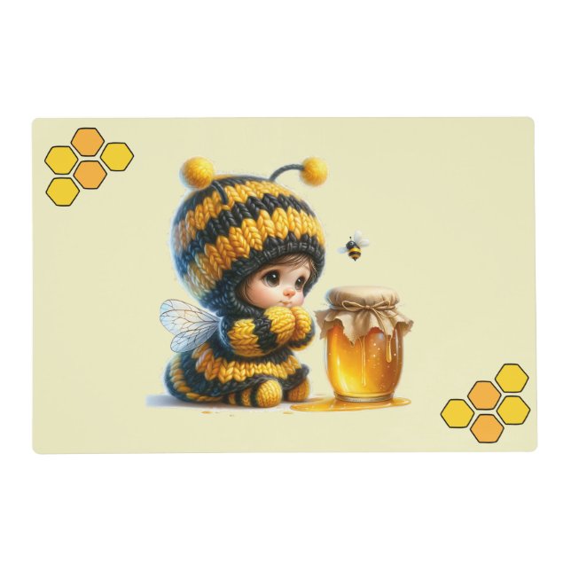 Cute Girl in Bee Costume with Honey Placemat (Front)