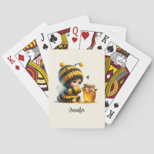 Cute Girl in Bee Costume with Honey Poker Cards