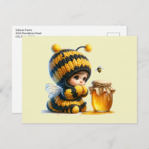 Cute Girl in Bee Costume with Honey Postcard