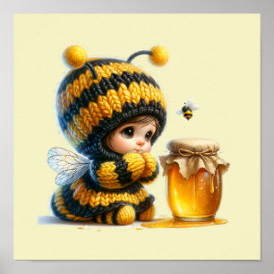 Cute Girl in Bee Costume with Honey Poster