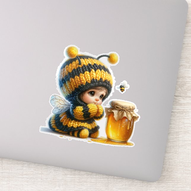 Cute Girl in Bee Costume with Honey Sticker (Detail)
