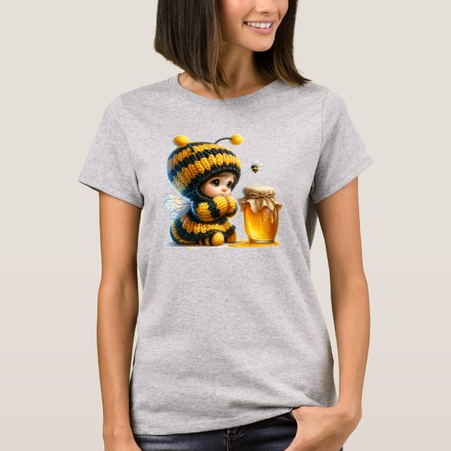 Cute Girl in Bee Costume with Honey T-Shirt (Front)