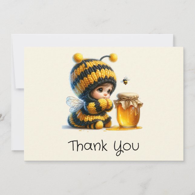 Cute Girl in Bee Costume with Honey Thank You Card (Front)