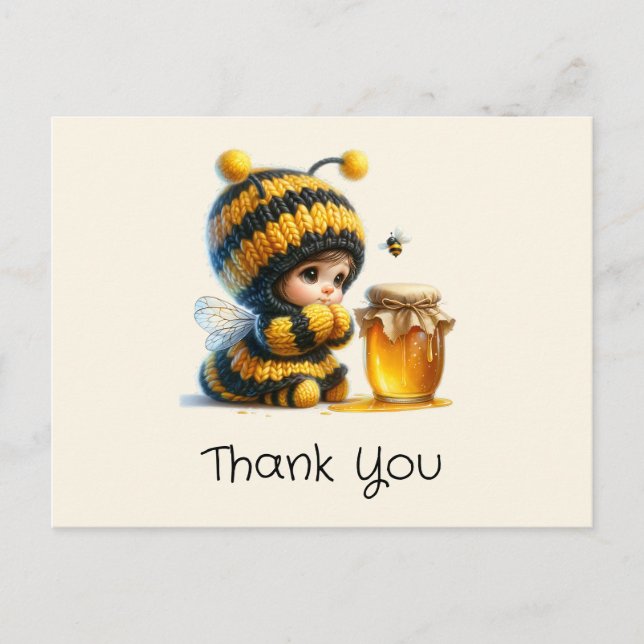 Cute Girl in Bee Costume with Honey Thank You Postcard (Front)