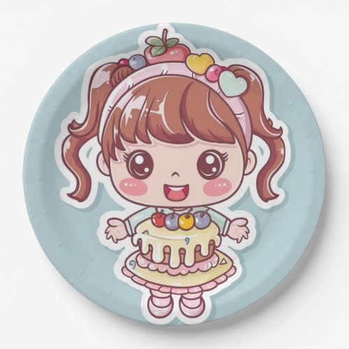 Cute Girl in Cake Dress Birthday Paper Plate
