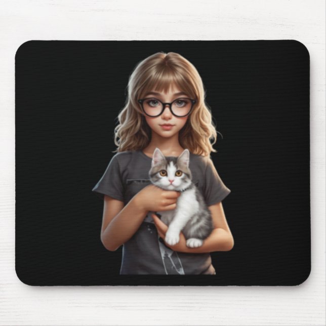 Cute Girl In Cat Beautiful Sticker  Mouse Pad (Front)