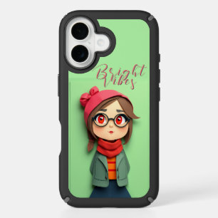 Cute Girl in Glasses with Personalized Text iPhone 16 Case