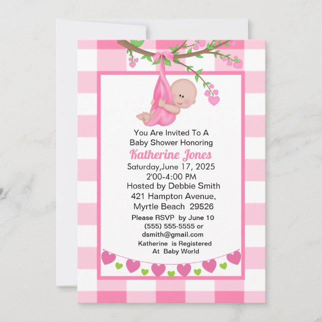 Cute Girl In Heart Tree Baby Shower  Invitation (Front)