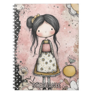 Cute Girl in Pink with Daisy Print Dress Notebook