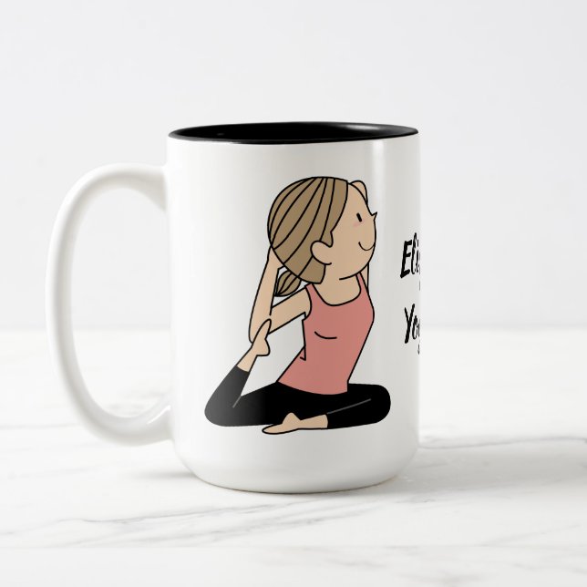 Cute Girl In Pink Yoga Class Personalized Two-Tone Coffee Mug (Left)