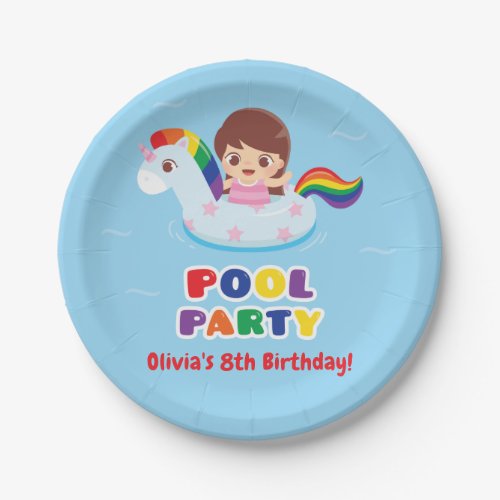 Cute Girl in Unicorn Float Kids Party Supplies Paper Plates