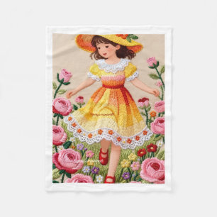Cute Girl in Yellow Dress Floral Blanket