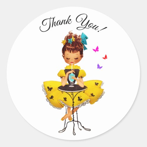 Cute Girl In Yellow Dress Thank You Classic Round Sticker