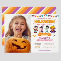 Cute Girl Kids Halloween Birthday Party Photo Invitation