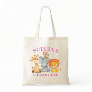 Cute Girl Kids Jungle Safari Animals Library Tote Bag
